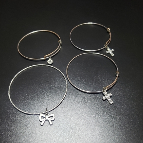 bangle bracelets with charms bundle lot of 4, crosses, bows - Picture 1 of 4